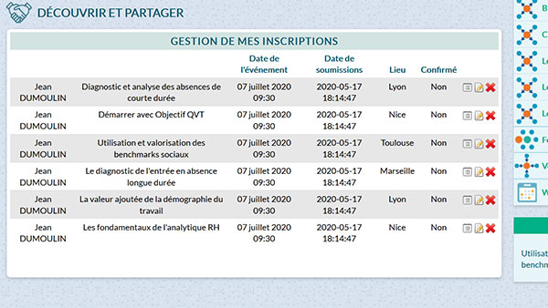 Gestion de mes inscriptions